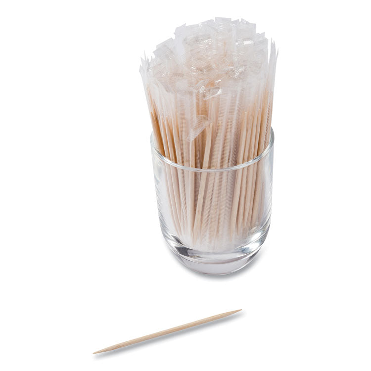 Mint Cello-Wrapped Wood Toothpicks, 2.5", Natural, 1,000/box, 15 Boxes/carton