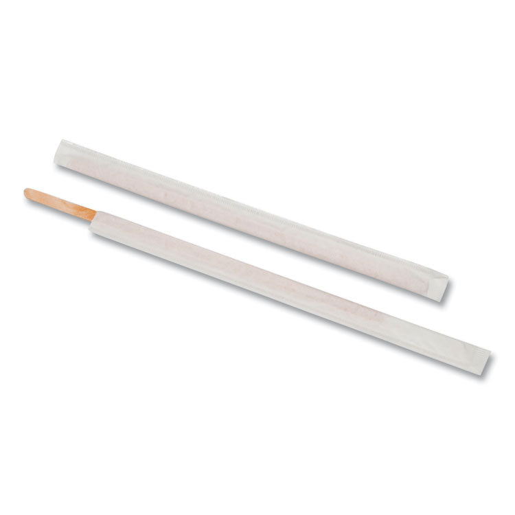Wood Coffee Stirrers, 7.5", Wrapped, 5,000/carton