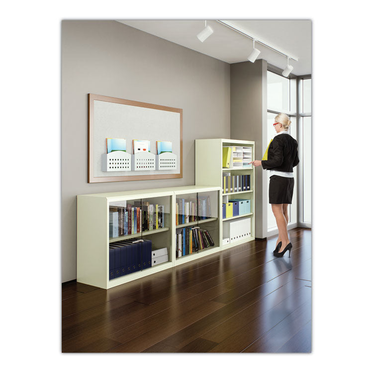 Metal Bookcase, Two-Shelf, 34.5w x 13.5d x 28h, Putty