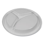 Plastic Dinnerware, 3-Compartment Plates, 9" dia, White, 125/Pack