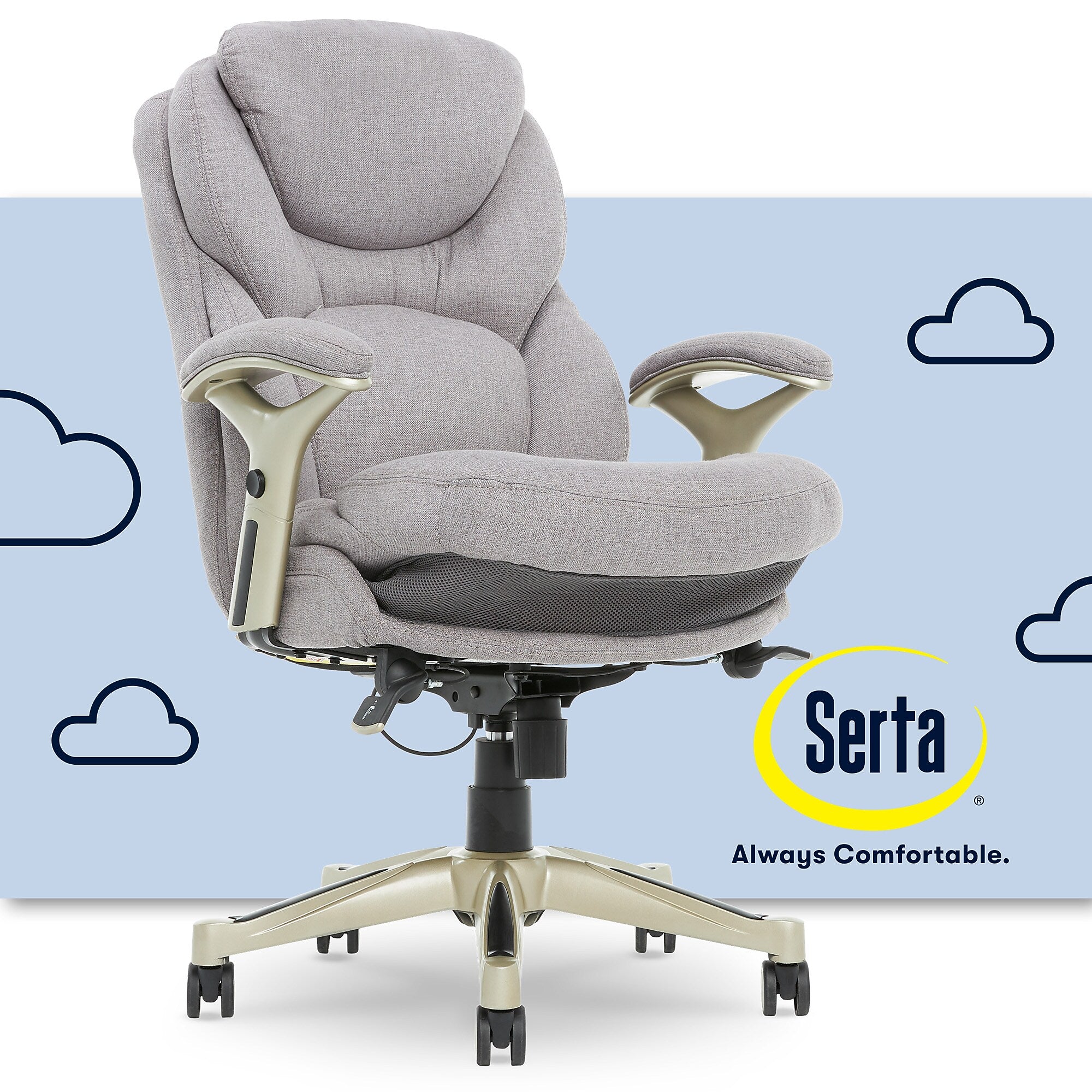 Serta Claremont Ergonomic Fabric Swivel Executive Chair with Back in Motion Technology, Light Gray (44186D)