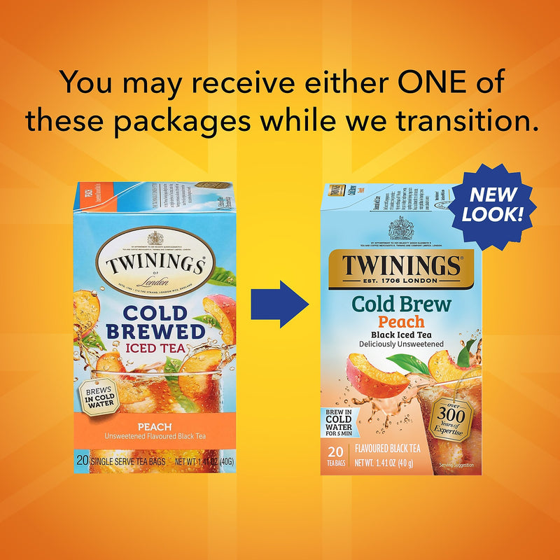 Twinings Iced Cold Brewed Peach Black Tea Bags, 20/Box (F10055)