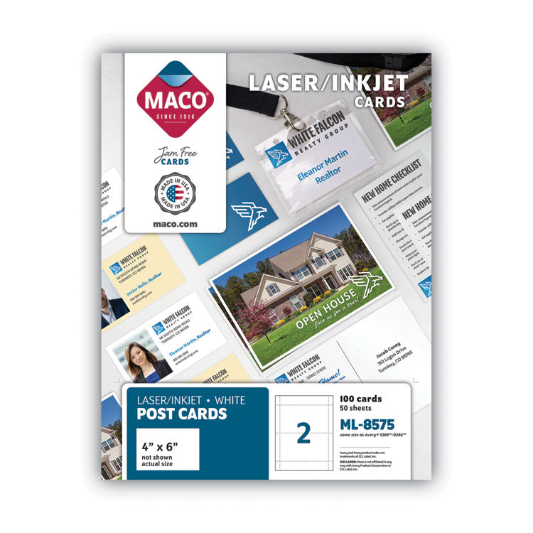 Unruled Microperforated Laser/inkjet Post Cards, 4 X 6, White, 100 Cards, 2 Cards/sheet, 50 Sheets/box