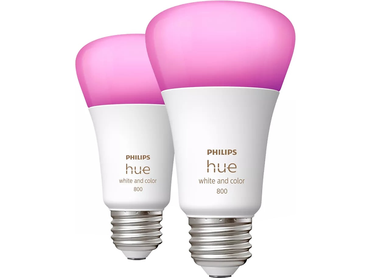 Philips Hue 60W Equivalent A19 LED Smart Light Bulb, Warm White, 2/Pack (548610)