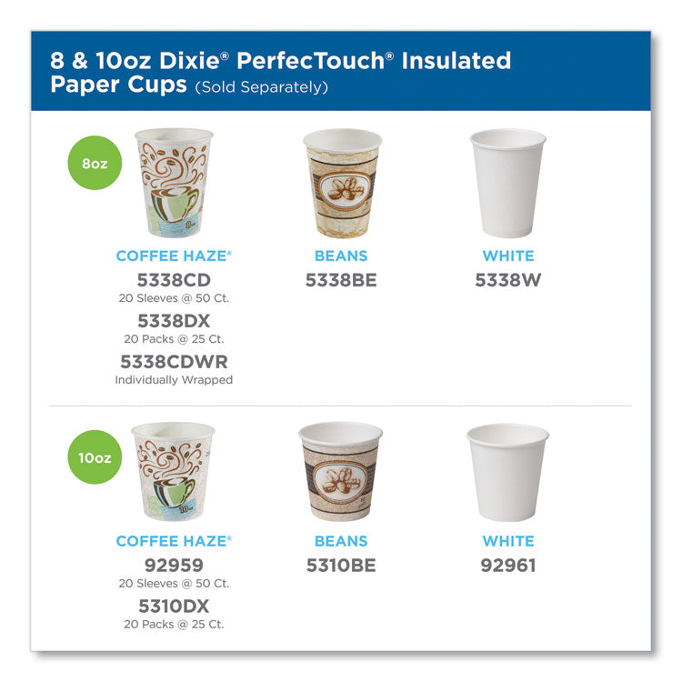 PerfecTouch Hot Cups, Individually Wrapped, 8 oz, Paper, Coffee Haze Design, 50/Sleeve, 20 Sleeves/Carton