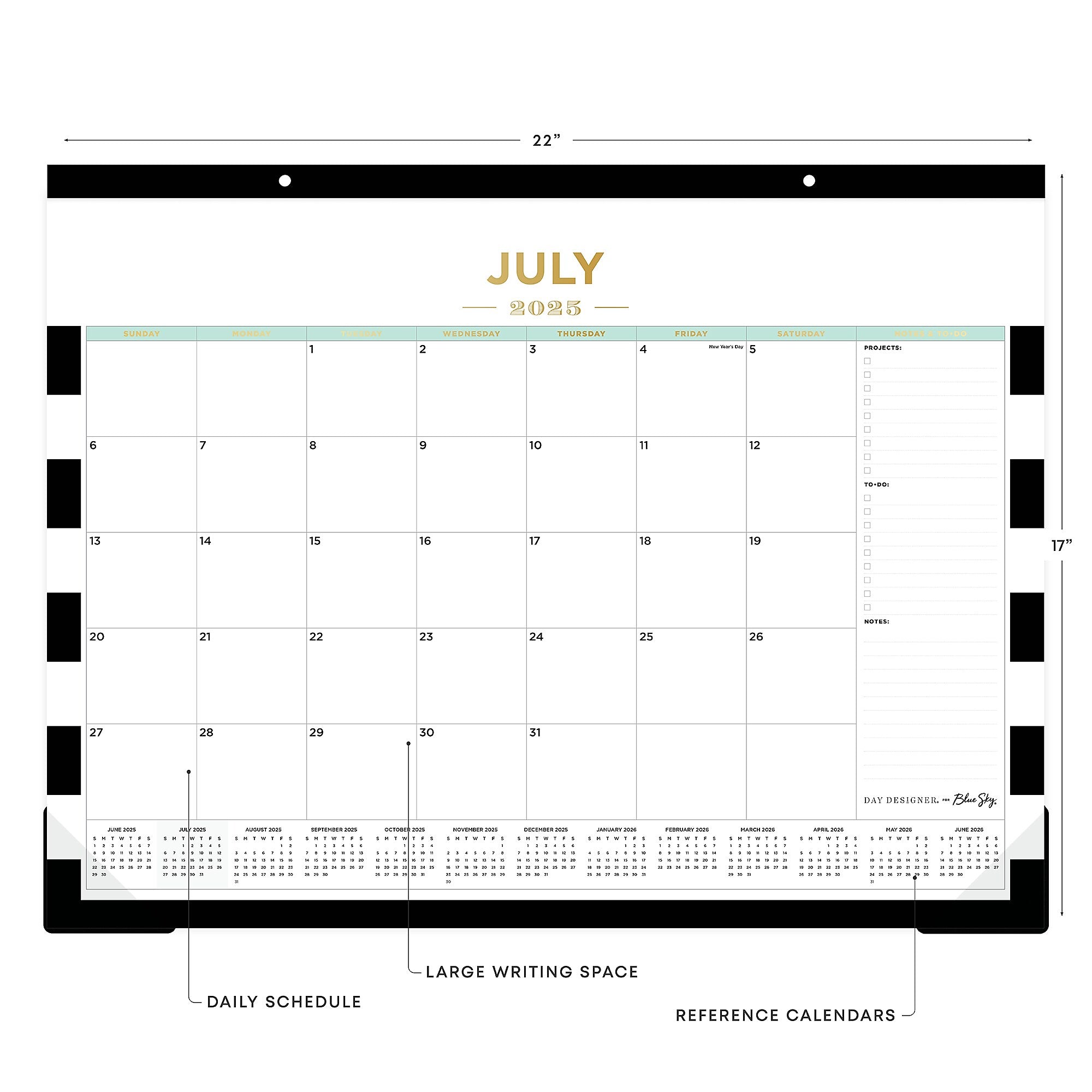 2025-2026 Day Designer for Blue Sky Rugby Stripe 22" x 17" Academic Monthly Desk Pad Calendar (138443-A26)