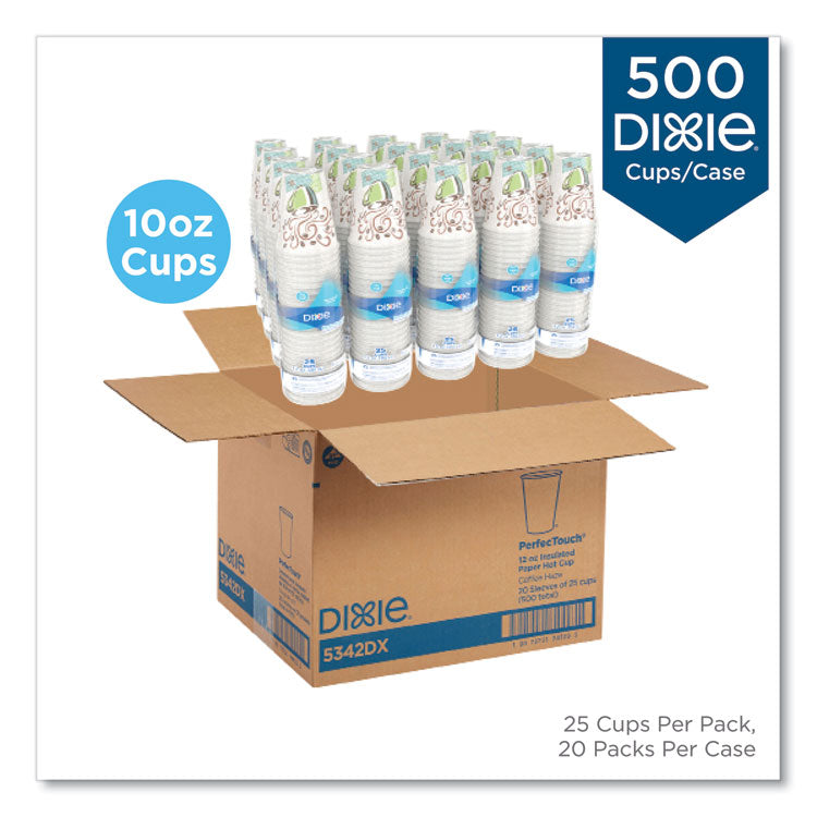 PerfecTouch Paper Hot Cups, 10 oz, Coffee Haze Design, 25/Sleeve, 20 Sleeves/Carton