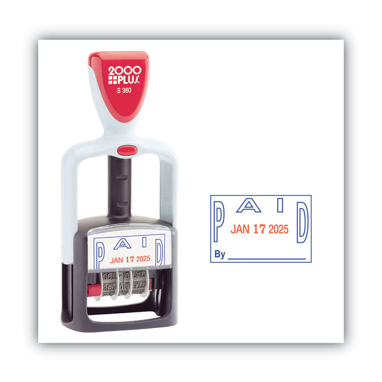 Model S 360 Two-Color Message Dater, 1.75 X 1, "paid," Self-Inking, Blue/red