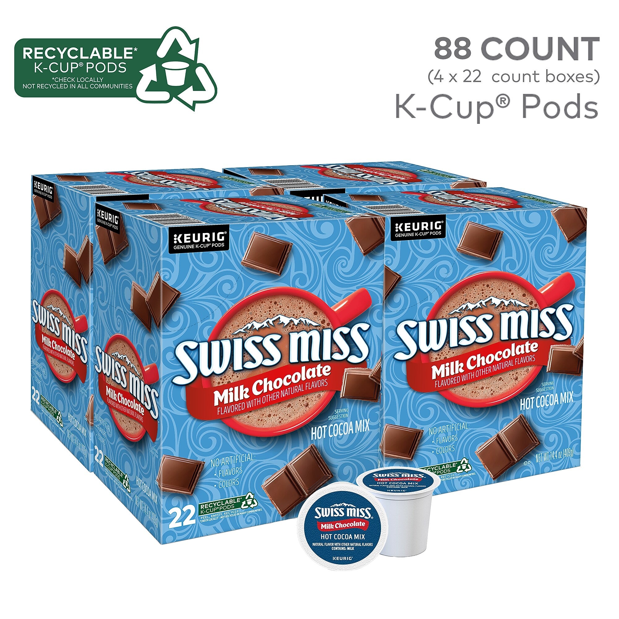 Swiss Miss Chocolate Hot Cocoa, Keurig® K-Cup® Pods, 88/Carton (12528)
