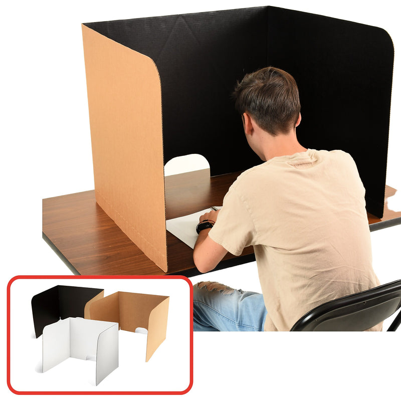 Classroom Products Foldable Cardboard Freestanding Privacy Shield, 24"H x 28"W, Black/Kraft, 10/Box (VB2410 BK)