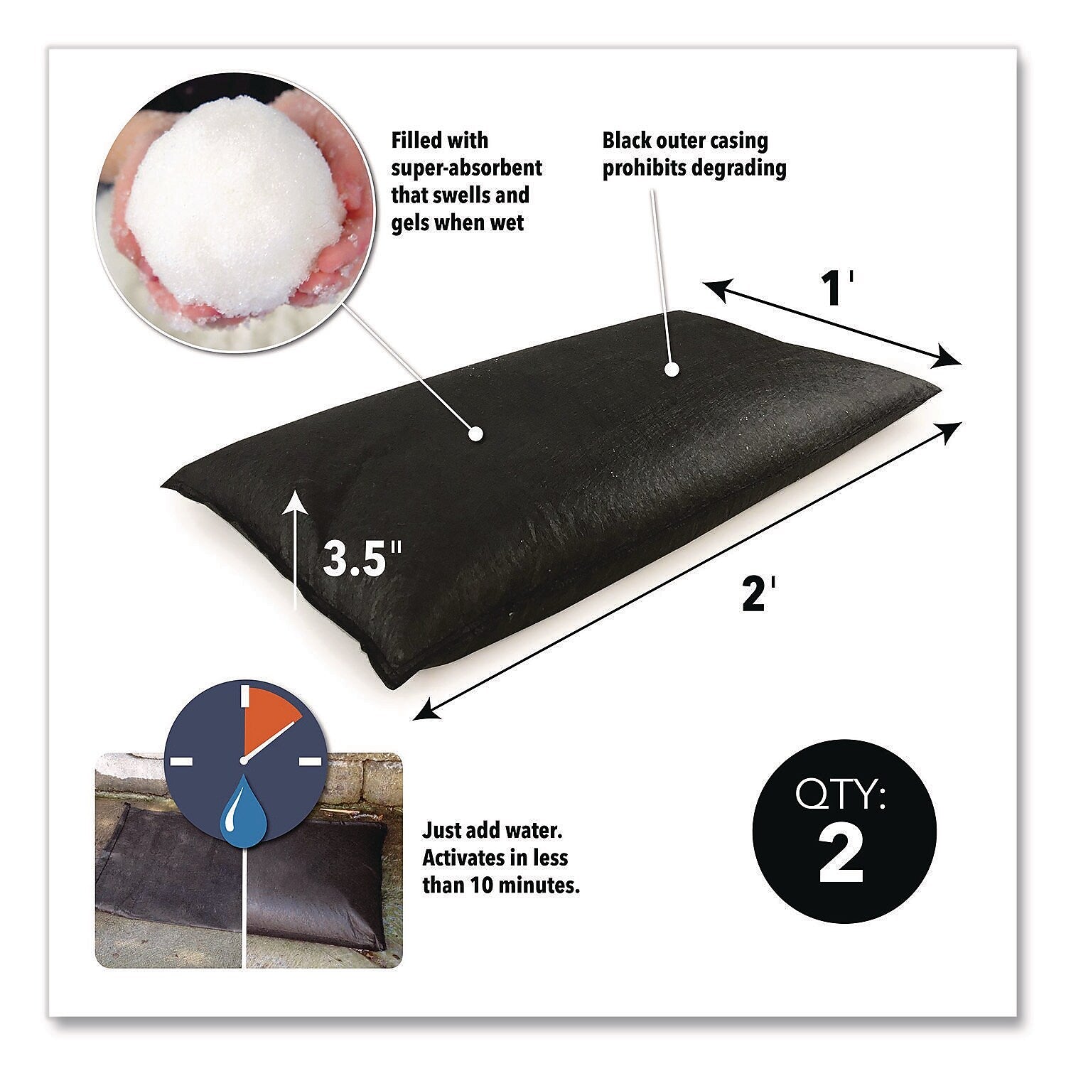 Quick Dam Water Flood Barriers, 12" x 24" x 3.5", 2/Pack (QD1224-2)
