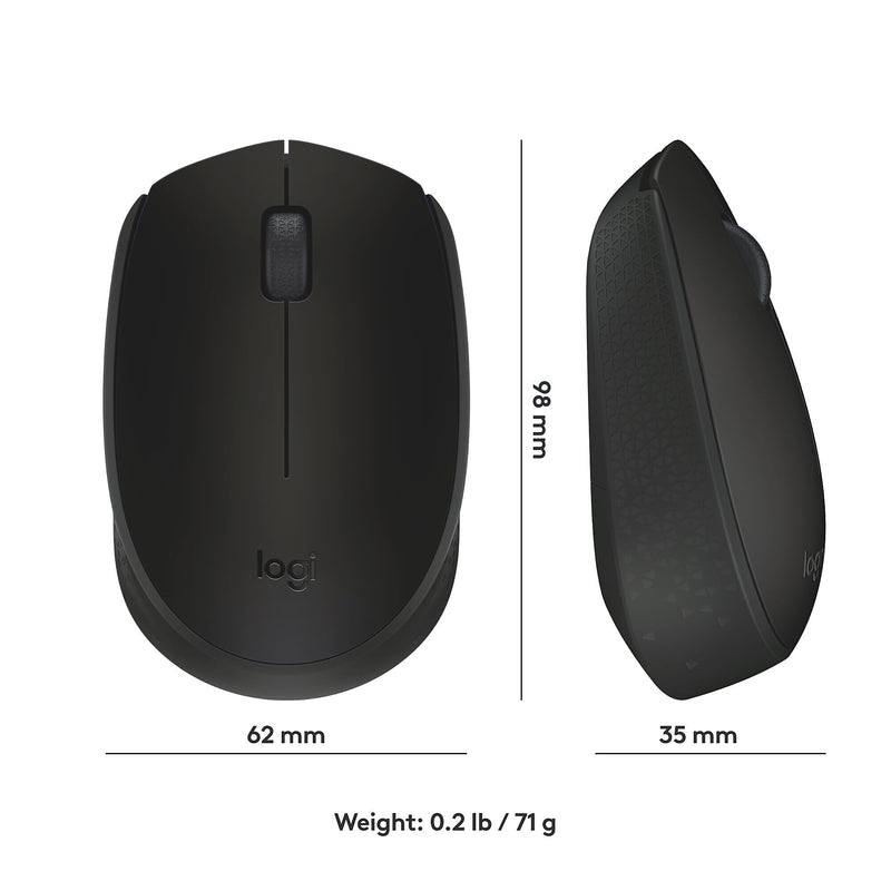 Logitech M170 Wireless Ambidextrous Optical Mouse, Black (910-004940)