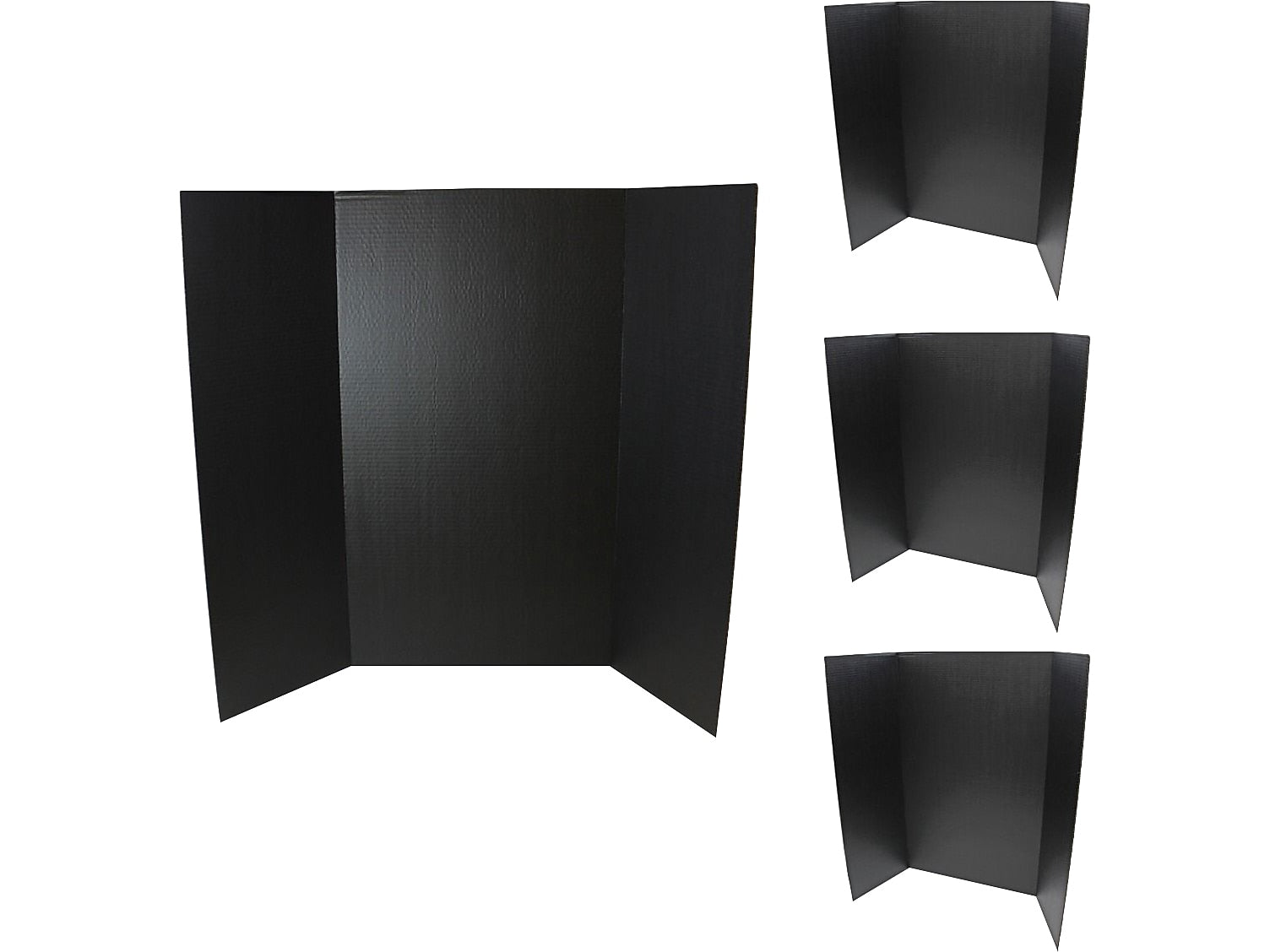 Flipside Tri-Fold Project Board, 48" x 36", Corrugated Paper, Black, 4/Pack (18067)
