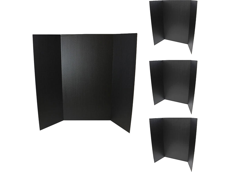 Flipside Tri-Fold Project Board, 48" x 36", Corrugated Paper, Black, 4/Pack (18067)