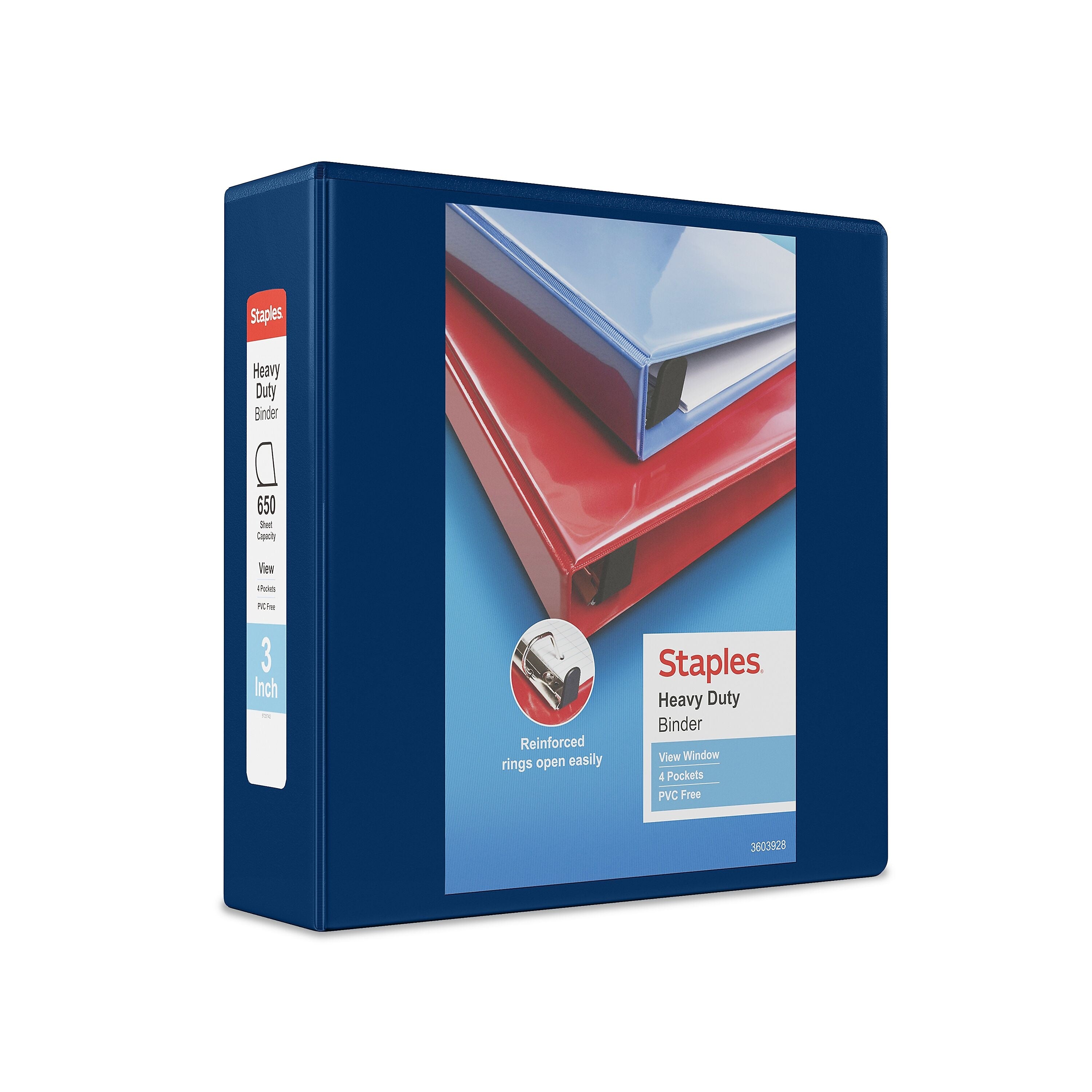 Staples Heavy Duty 3" 3-Ring View Binder, D-Ring, Blue (ST56271-CC)