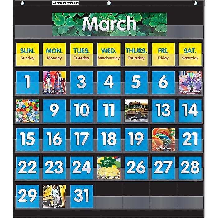Scholastic Teaching Resources Monthly Calendar Pocket Chart with Cards, Black, Ages 5-10 (SC-583866)