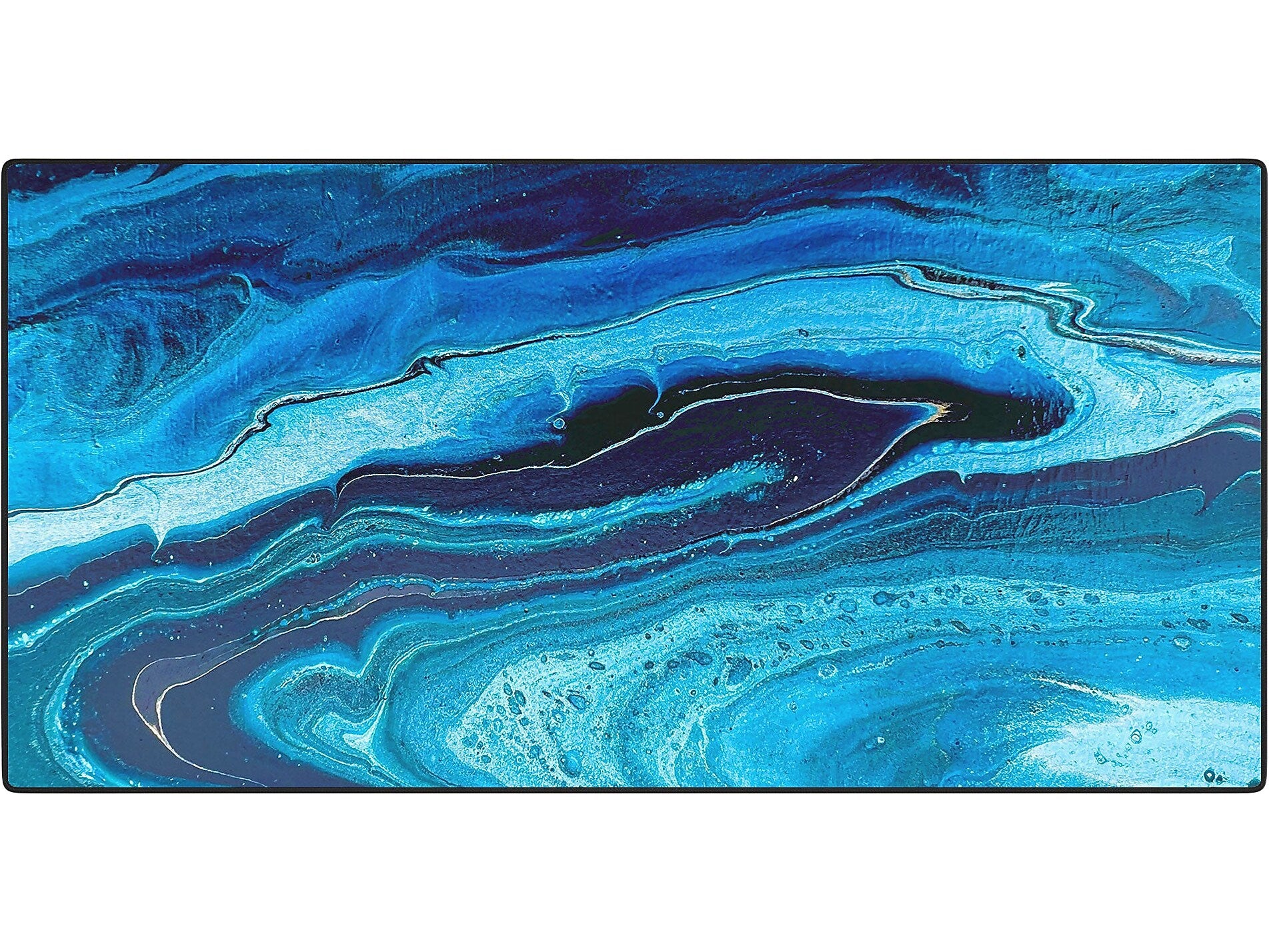 DENY Designs Azure Slices by Studio K Originals Anti-Slip Polyester Desk Pad, 15.5" x 31.5", Blue (84195-DSKMAT)