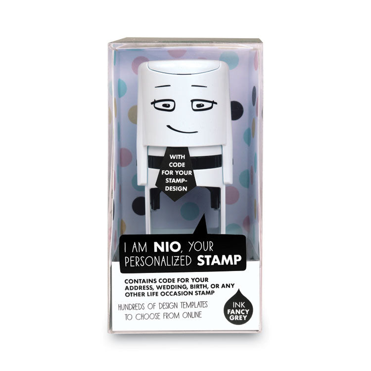 Stamp With Voucher And Fancy Gray Ink Pad, Self-Inking, 1.56" Diameter
