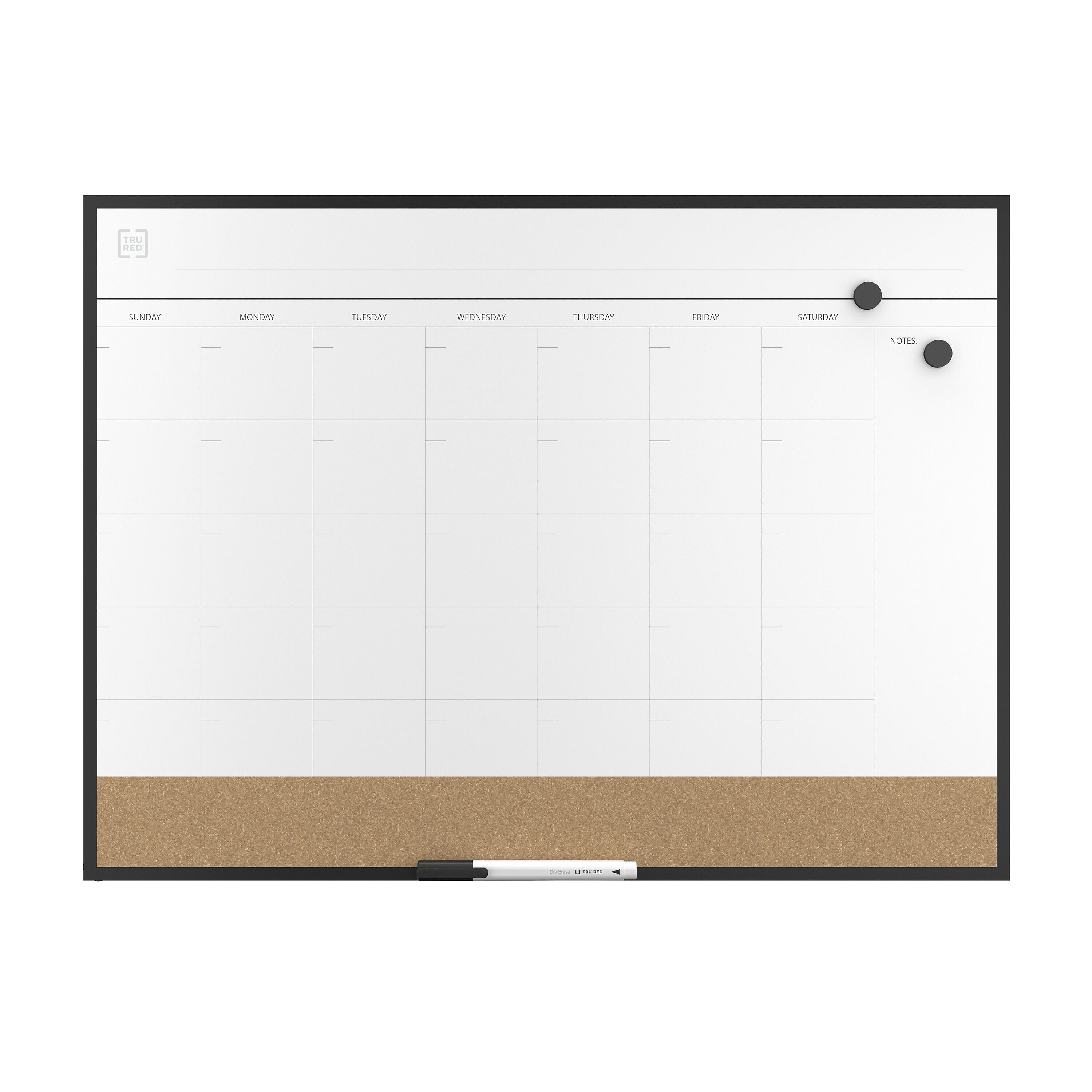 TRU RED Magnetic Steel Dry Erase Combo Board, Black Aluminum, 17" x 23" (TR61193)