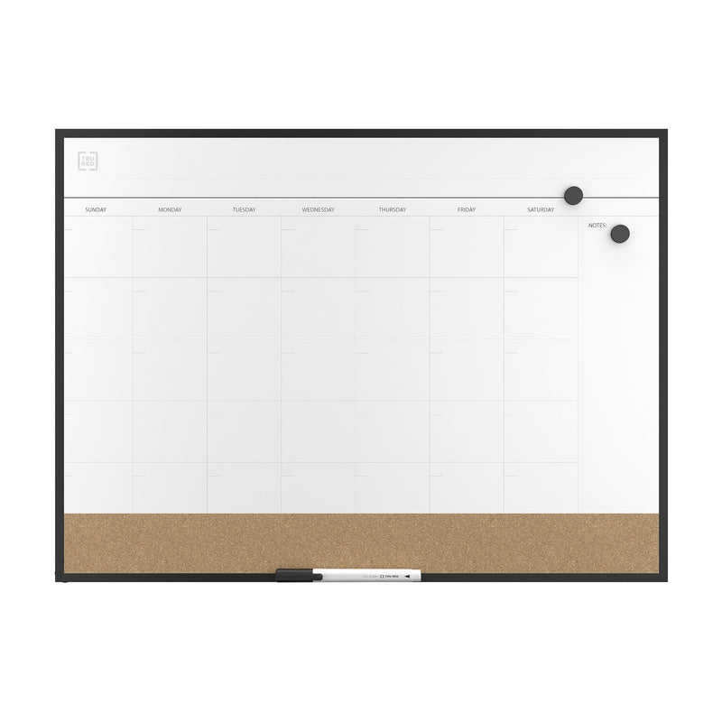 TRU RED Magnetic Steel Dry Erase Combo Board, Black Aluminum, 17" x 23" (TR61193)