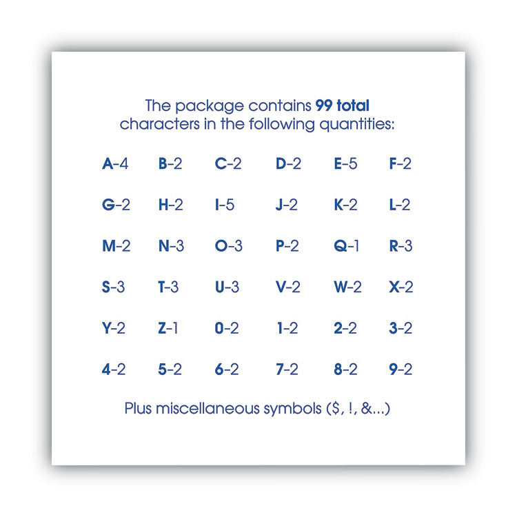 Peel-and-Stick Letters, Numbers and Symbols, 2" Tall, Black Characters, White Background, 99 Pieces