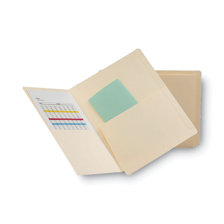 Heavyweight Manila End Tab Pocket Folders, Interior Front/Back Panel Pockets, Straight Tabs, Letter Size, 11pt Manila, 25/Box