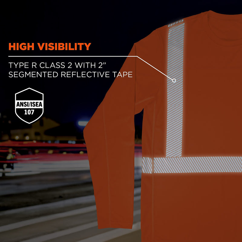 Chill-its 6688 High Visibility Long Sleeve T-Shirt, ANSI Class R2, Orange, Medium (12231)