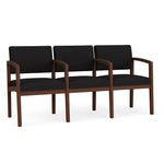 Lesro Lenox Wood Fabric 3-Seat Waiting Reception Tandem Seating, Open House Black/Walnut (LW3103.WWL-01OHBK)