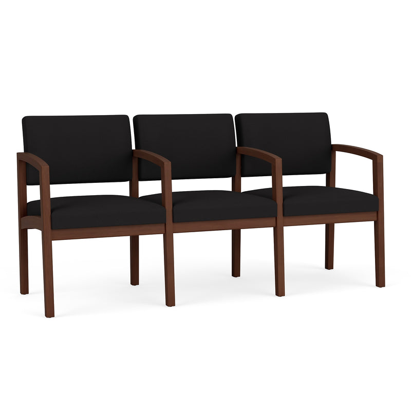 Lesro Lenox Wood Fabric 3-Seat Waiting Reception Tandem Seating, Open House Black/Walnut (LW3103.WWL-01OHBK)