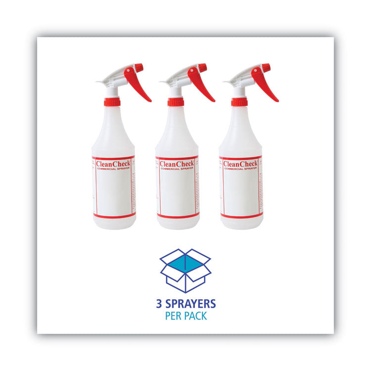 General Purpose Plastic Bottle with Trigger Spray, 32 oz, Clear/Red, 3/Pack