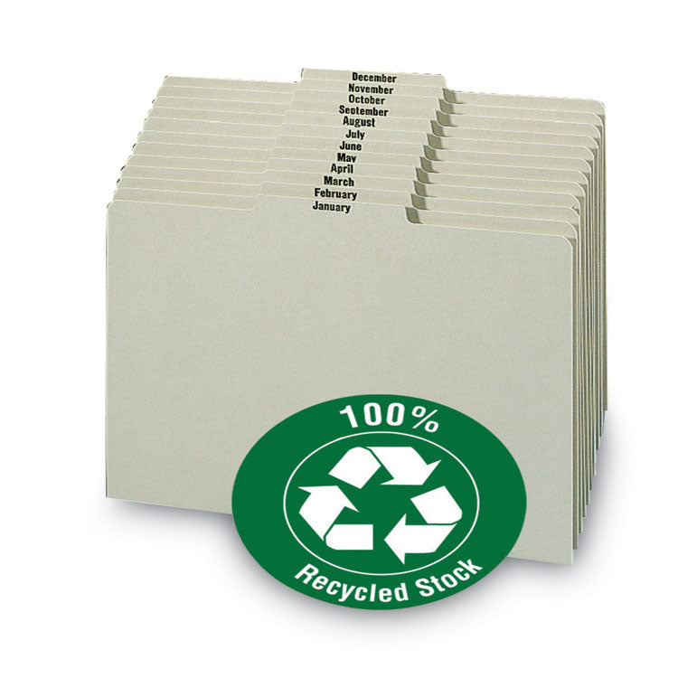 100% Recycled Monthly Top Tab File Guide Set, 1/3-Cut Top Tab, January To December, 8.5 X 11, Green, 12/set