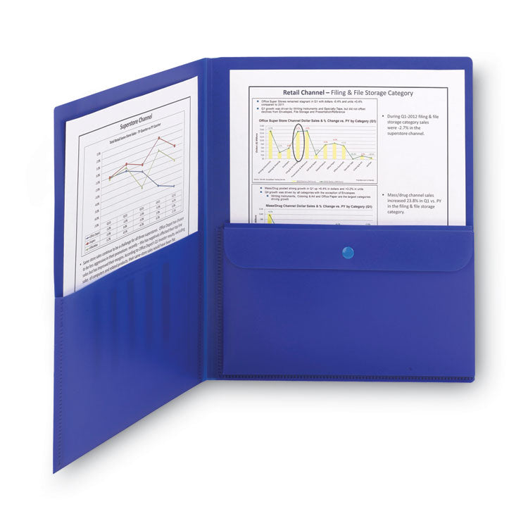 Poly Two-Pocket Folder With Security Pocket, 11 X 8 1/2, Blue, 5/pack
