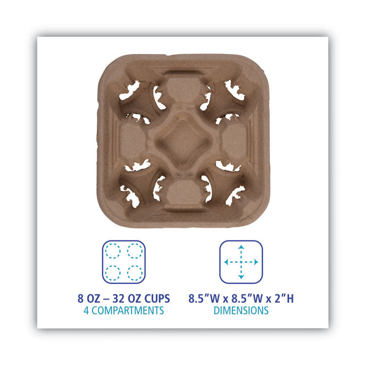 Cup Carrier Tray, 8 Oz To 32 Oz, Four Cups, Kraft, 300/carton