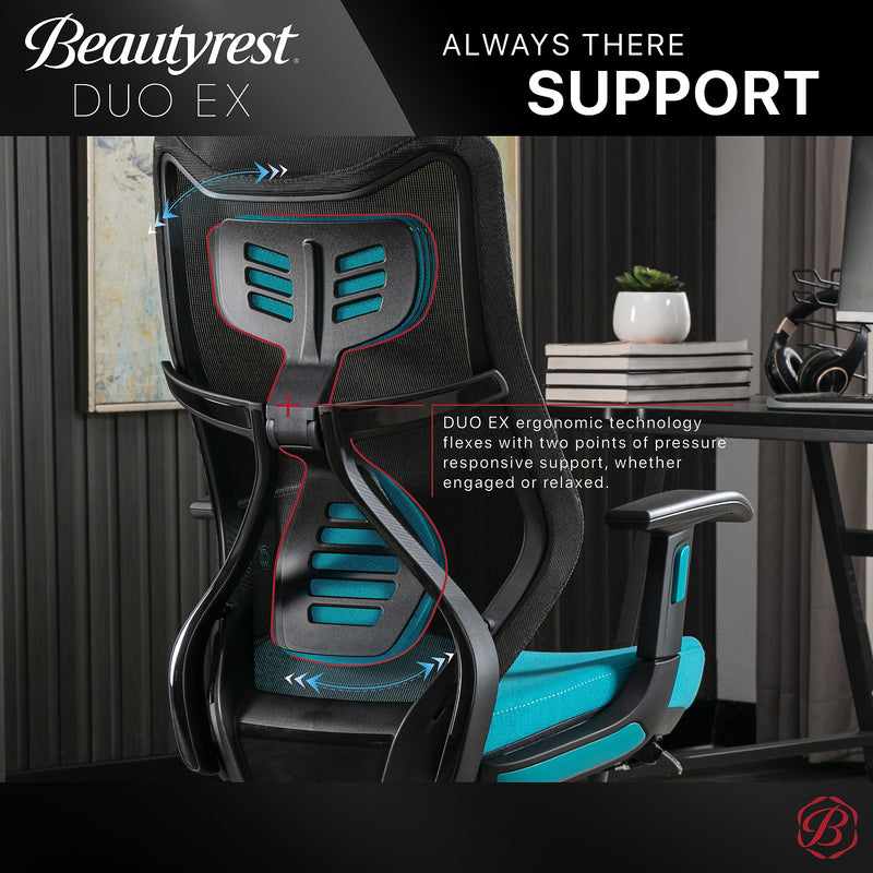 Beautyrest Duo-EX Ergonomic Mesh Swivel Computer Chair, Teal (60051-TEL)