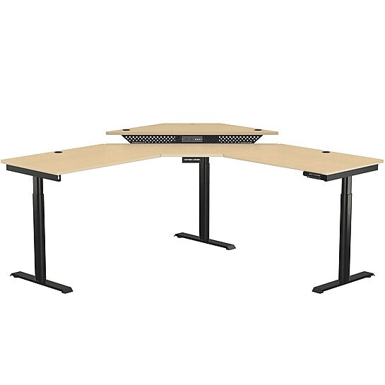 VersaDesk PowerLift 72"W Electric Corner Adjustable Standing Desk, Maple/Black (PLCSD7272-BM-APP)