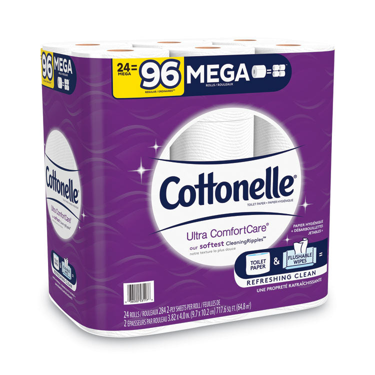 Ultra Comfortcare Toilet Paper, Soft Tissue, Mega Rolls, Septic Safe, 2-Ply, White, 284 Sheets/roll, 24 Rolls/pack