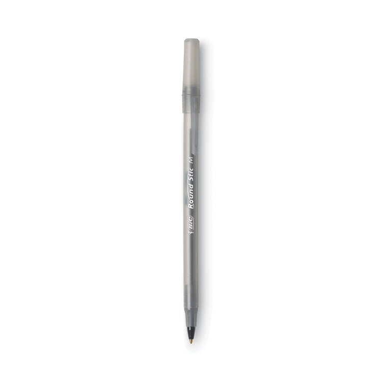 Round Stic Xtra Life Ballpoint Pen Value Pack, Stick, Medium 1 mm, Black Ink, Translucent Frost Barrel, 60/Box