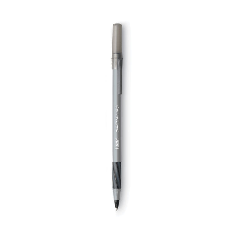 Round Stic Grip Xtra Comfort Ballpoint Pen Value Pack, Easy-Glide, Stick, Medium 1.2mm, Black Ink, Gray/Black Barrel, 36/Pack