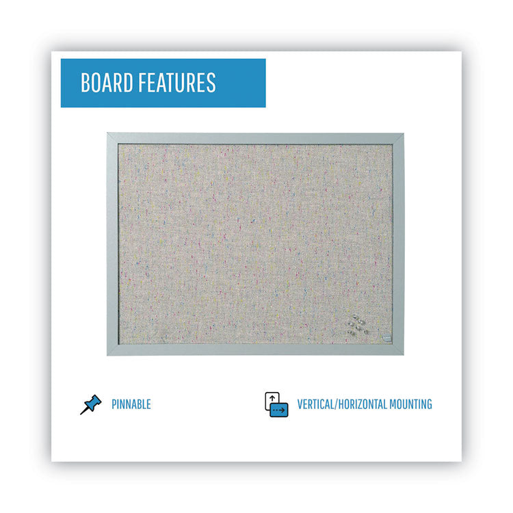 Designer Fabric Bulletin Board, 24" x 18", Gray Surface, Gray Fiberboard (MDF) Frame