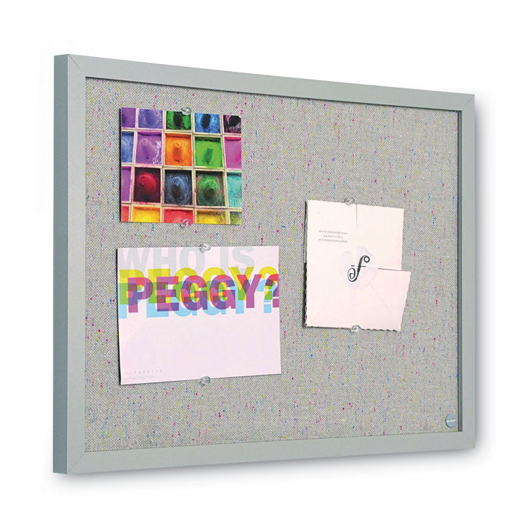 Designer Fabric Bulletin Board, 24" x 18", Gray Surface, Gray Fiberboard (MDF) Frame