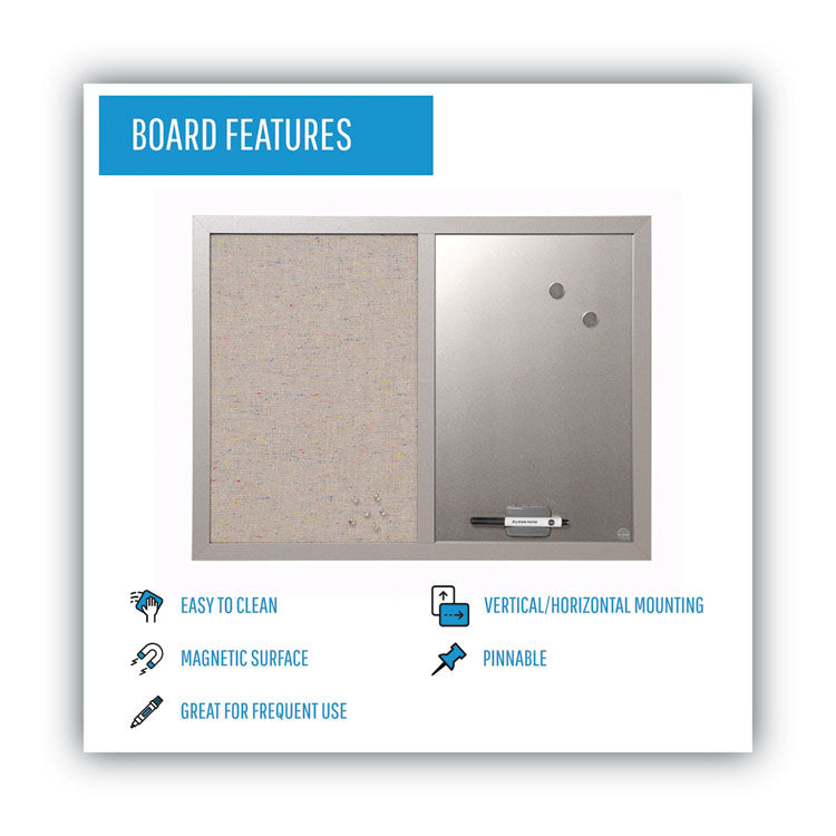 Designer Fabric Bulletin Board, Combo Magnetic Dry Erase/Bulletin, 24" x 18", Multicolor/Gray Surface, Gray Fiberboard Frame