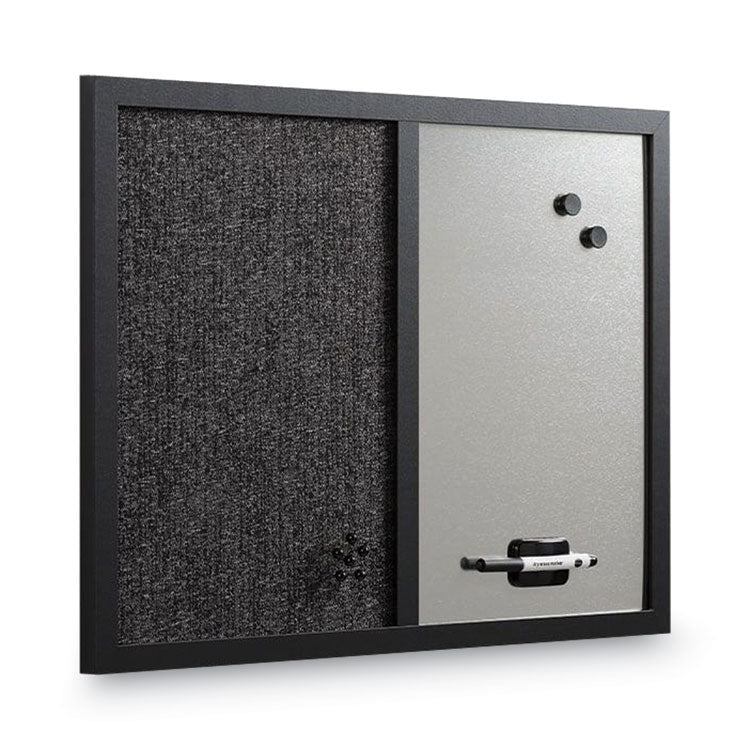 Designer Fabric Bulletin Board, Combo Magnetic Dry Erase/Bulletin, 24" x 18", Charcoal/Gray Surface, Black Fiberboard Frame