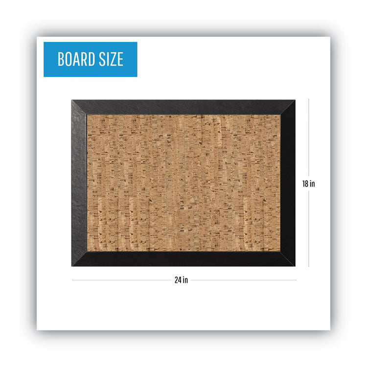 Natural Cork Bulletin Board, 24" x 18", Tan Surface, Black Wood Frame