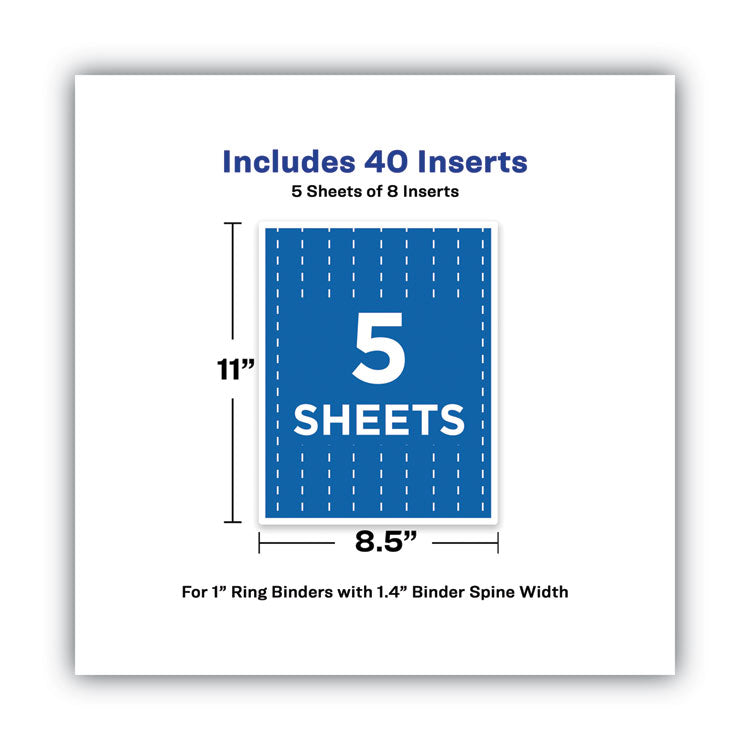 Binder Spine Inserts, 1" Spine Width, 8 Inserts/sheet, 5 Sheets/pack