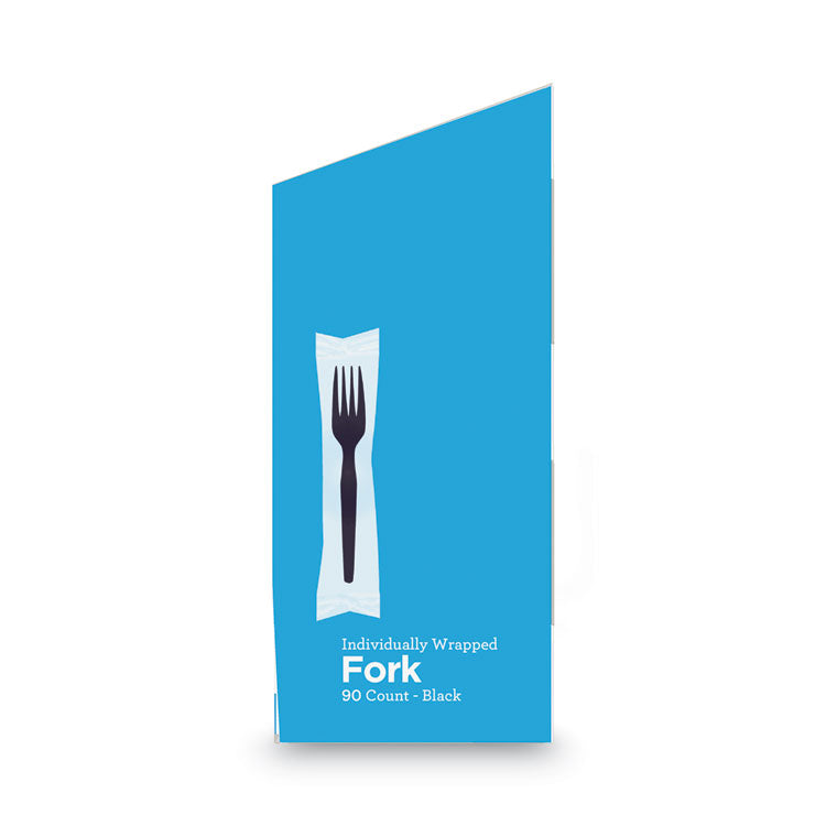 Grab'N Go Wrapped Cutlery, Fork, Plastic, Black, 90/Box, 6 Boxes/Carton