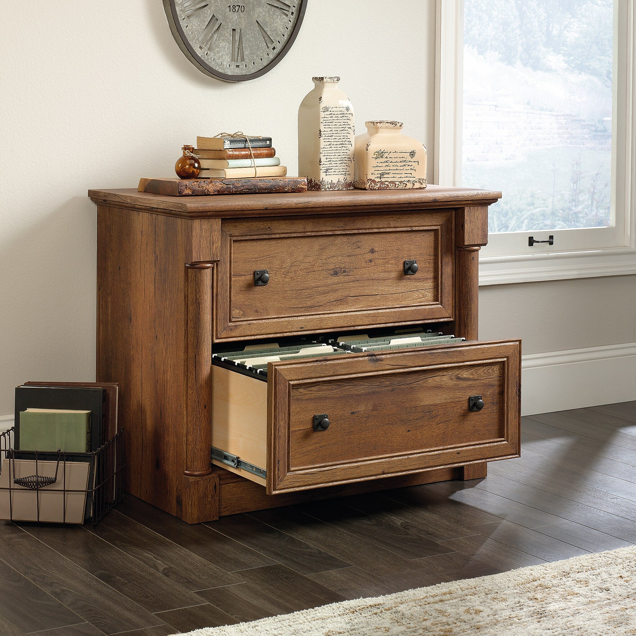 Sauder Palladia 2-Drawer Lateral File Cabinet, Letter/Legal Size, 30"H x 37"W x 22"D, Vintage Oak (420607)