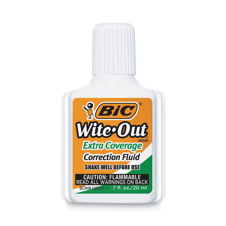 Wite-Out Extra Coverage Correction Fluid, 20 mL Bottle, White, Dozen