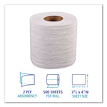 2-Ply Toilet Tissue, Standard, Septic Safe, White, 4 x 3, 500 Sheets/Roll, 96 Rolls/Carton