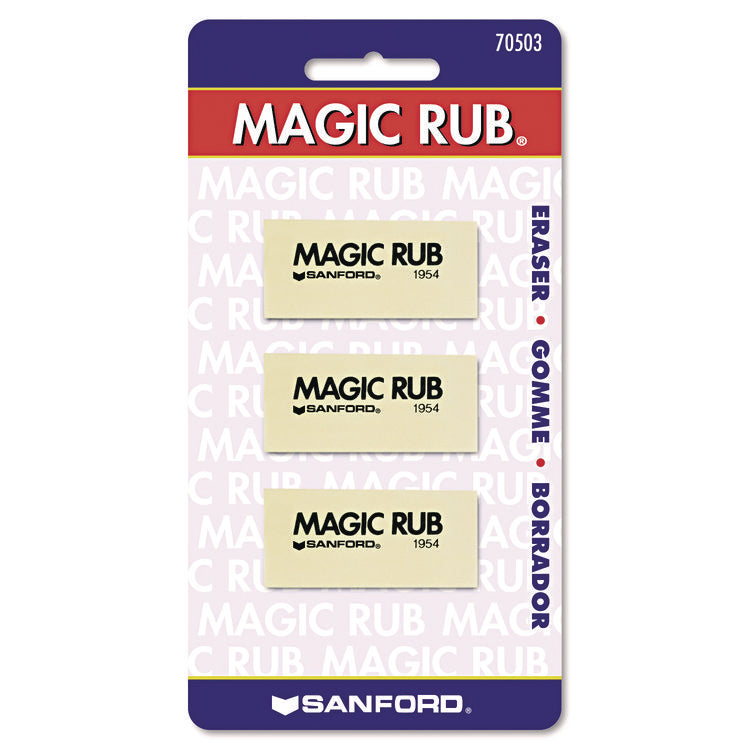 MAGIC RUB ERASER, FOR PENCIL/INK MARKS, RECTANGULAR BLOCK, MEDIUM, OFF WHITE, 3/PACK