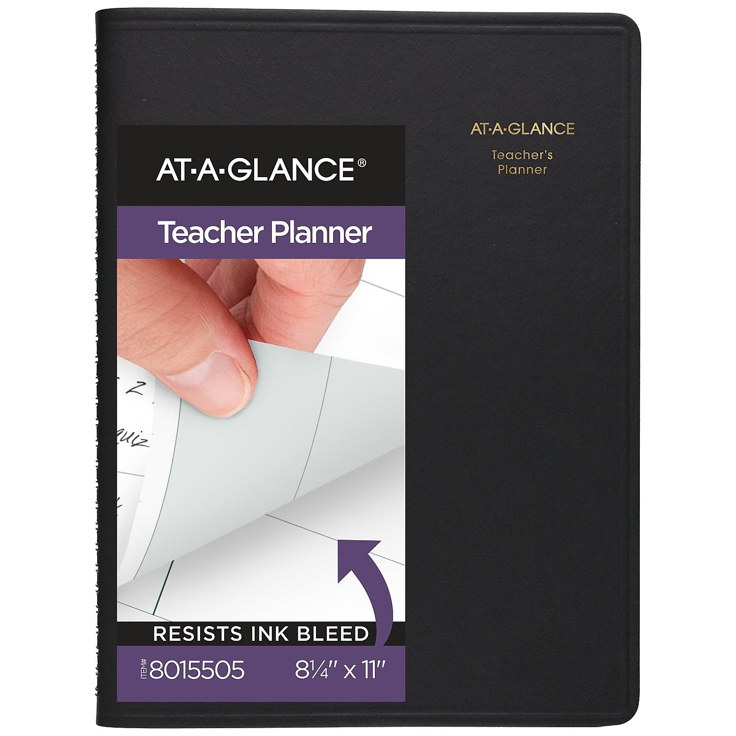 AT-A-GLANCE 8.25" x 10.88" Weekly Teacher's Planner, Faux Leather Cover, Black (80-155-05)